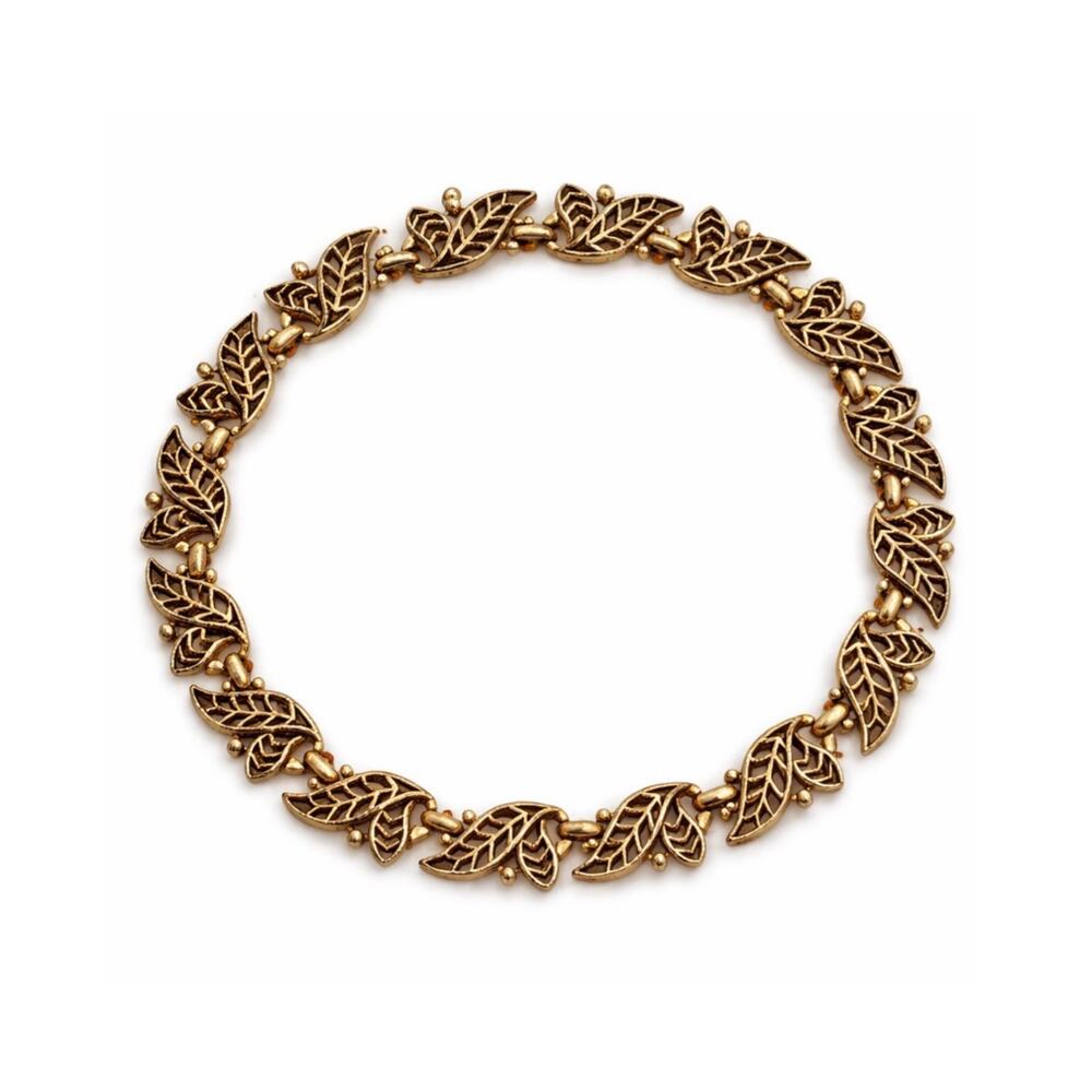 Vintage 1960’s Trifari Gold Tone Leaf Link Necklace Choker 15” Mid-Century